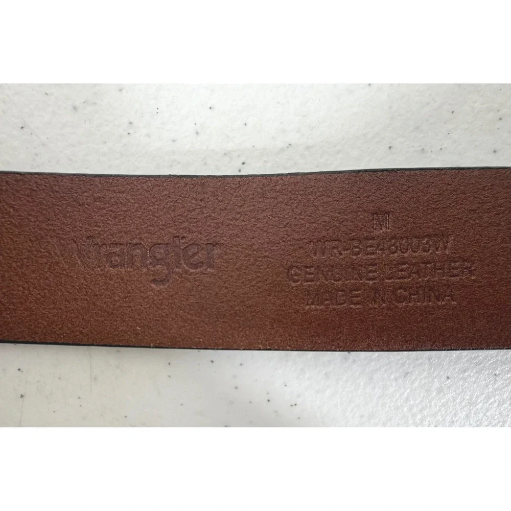 Wrangler Western Leather Belt Medium Brown Silver Buckle Cowboy Rodeo Workwear